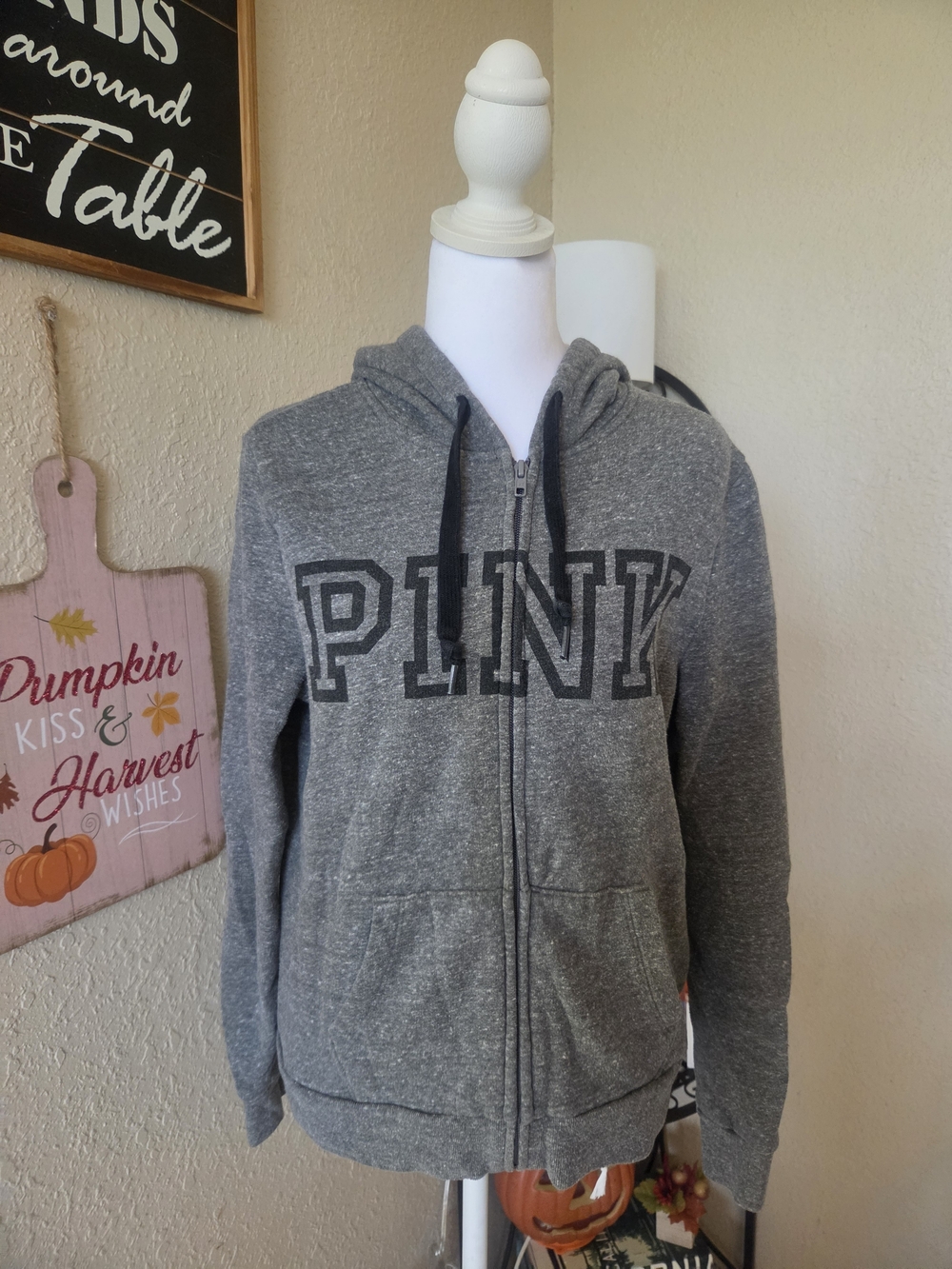 PINK Victoria's Secret Girls' Gray Full-Zip Hoodie with Hood
